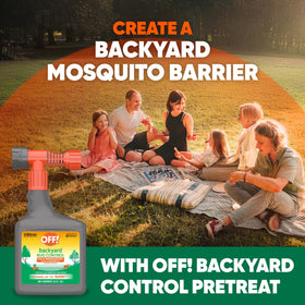 OFF! Backyard Bug Control spray with adjustable fan pattern for trees and gardens.