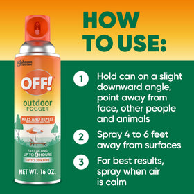 OFF! Outdoor fogger demonstrates coverage up to 900 sq ft in the yard.