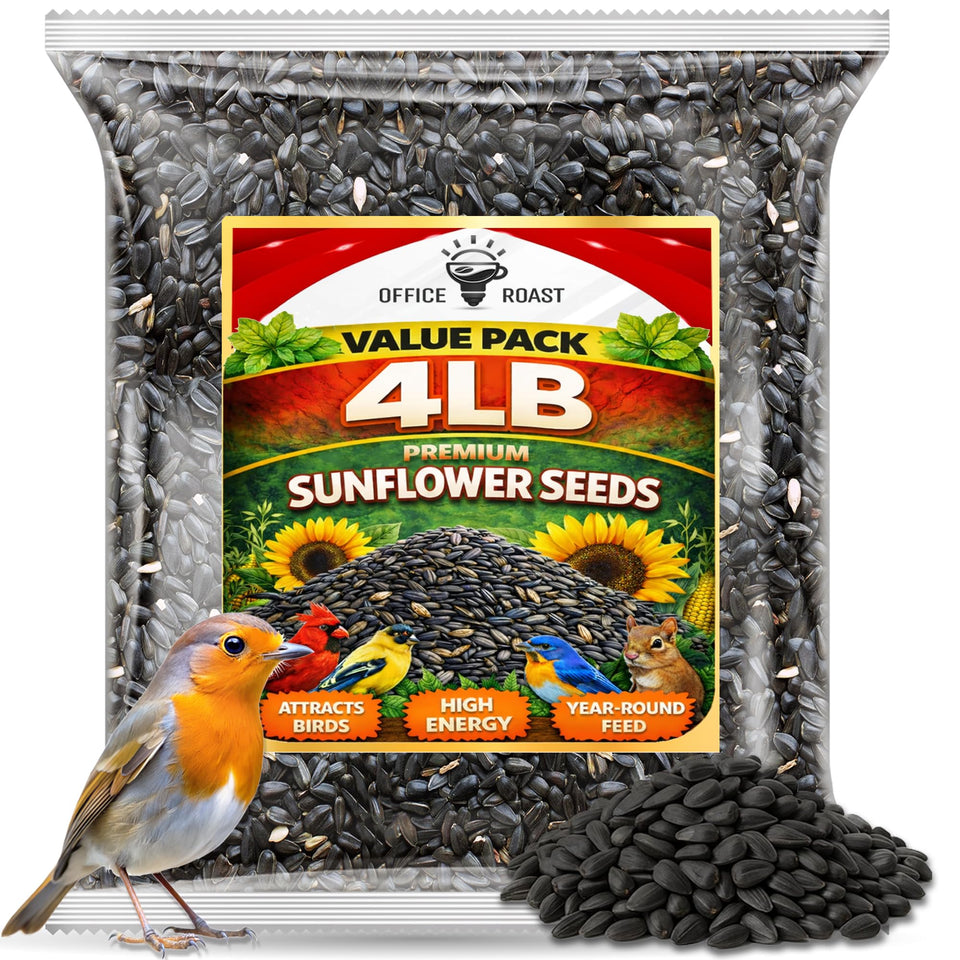Office Roast Premium Black Oil Sunflower Seeds in bag front view for backyard feeding