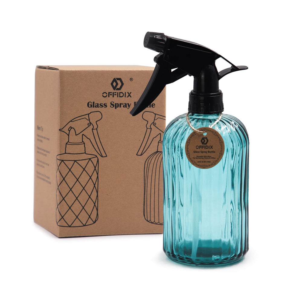 OFFIDIX glass spray bottle plant mister with blue finish for precise indoor plant misting