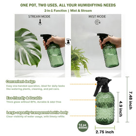 OFFIDIX glass mister bottle embossed leaf for humidity-loving plants