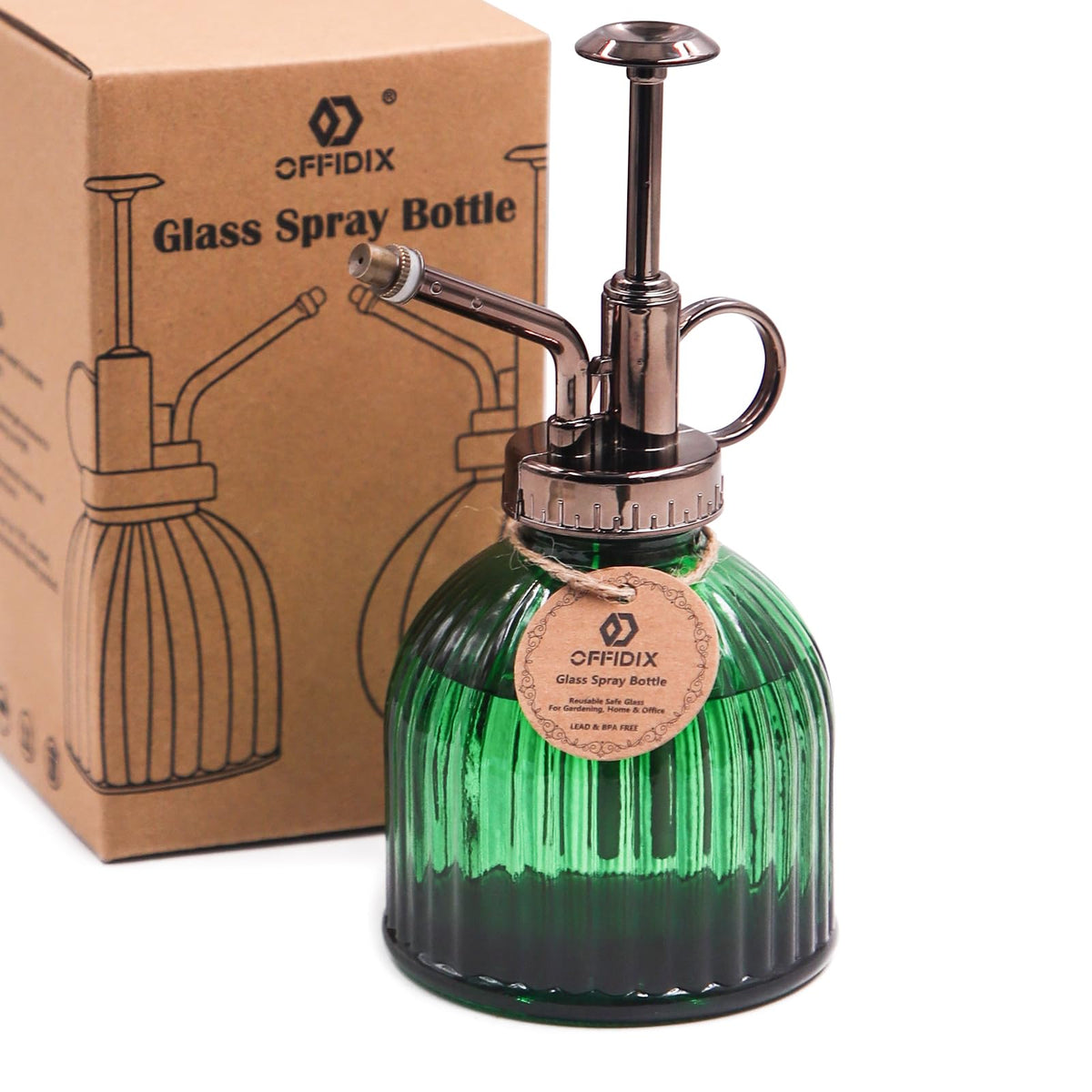 OFFIDIX Plant Mister with glass bottle and bronze top, stylish for indoor plant care.