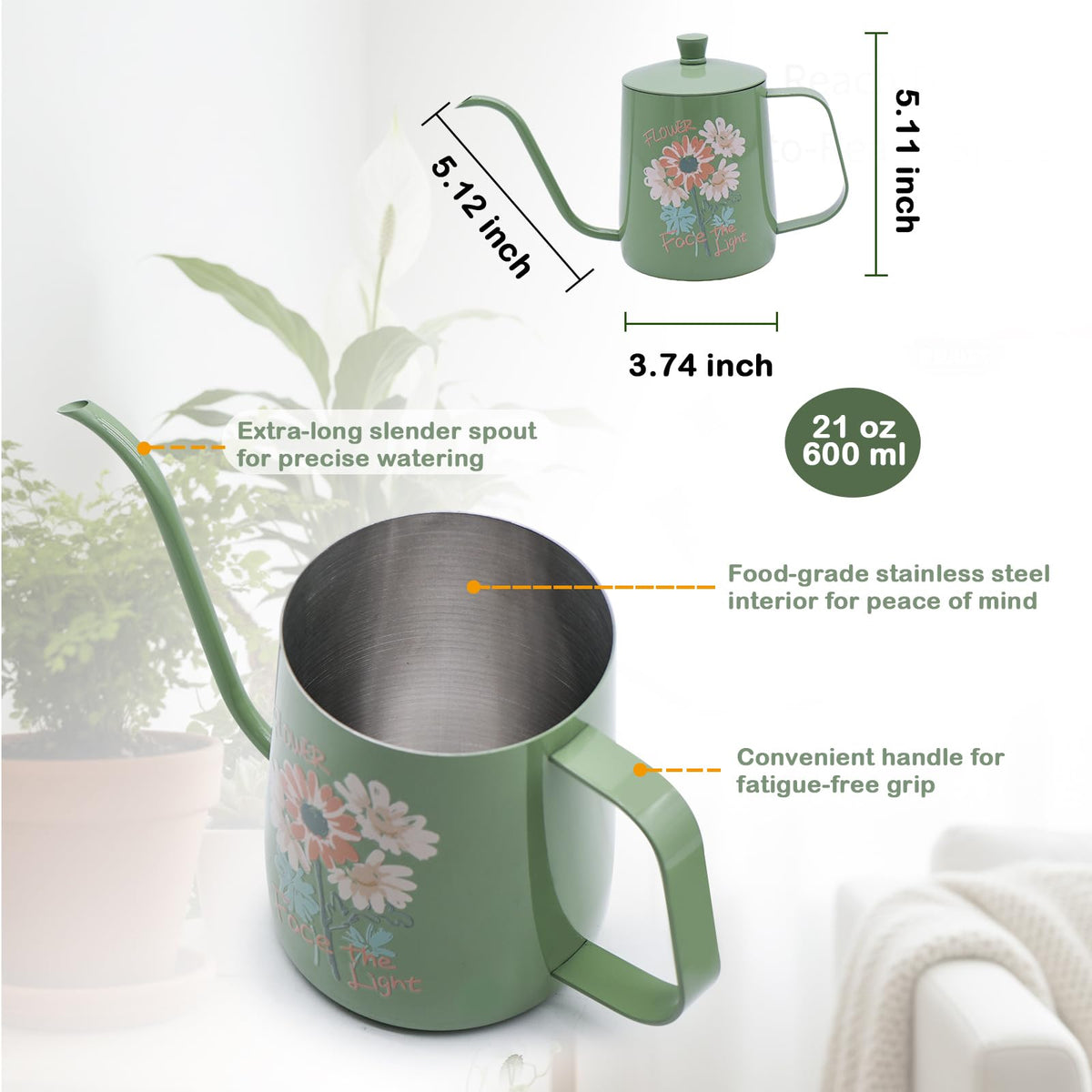 OFFIDIX watering can side handle provides comfortable grip during plant care