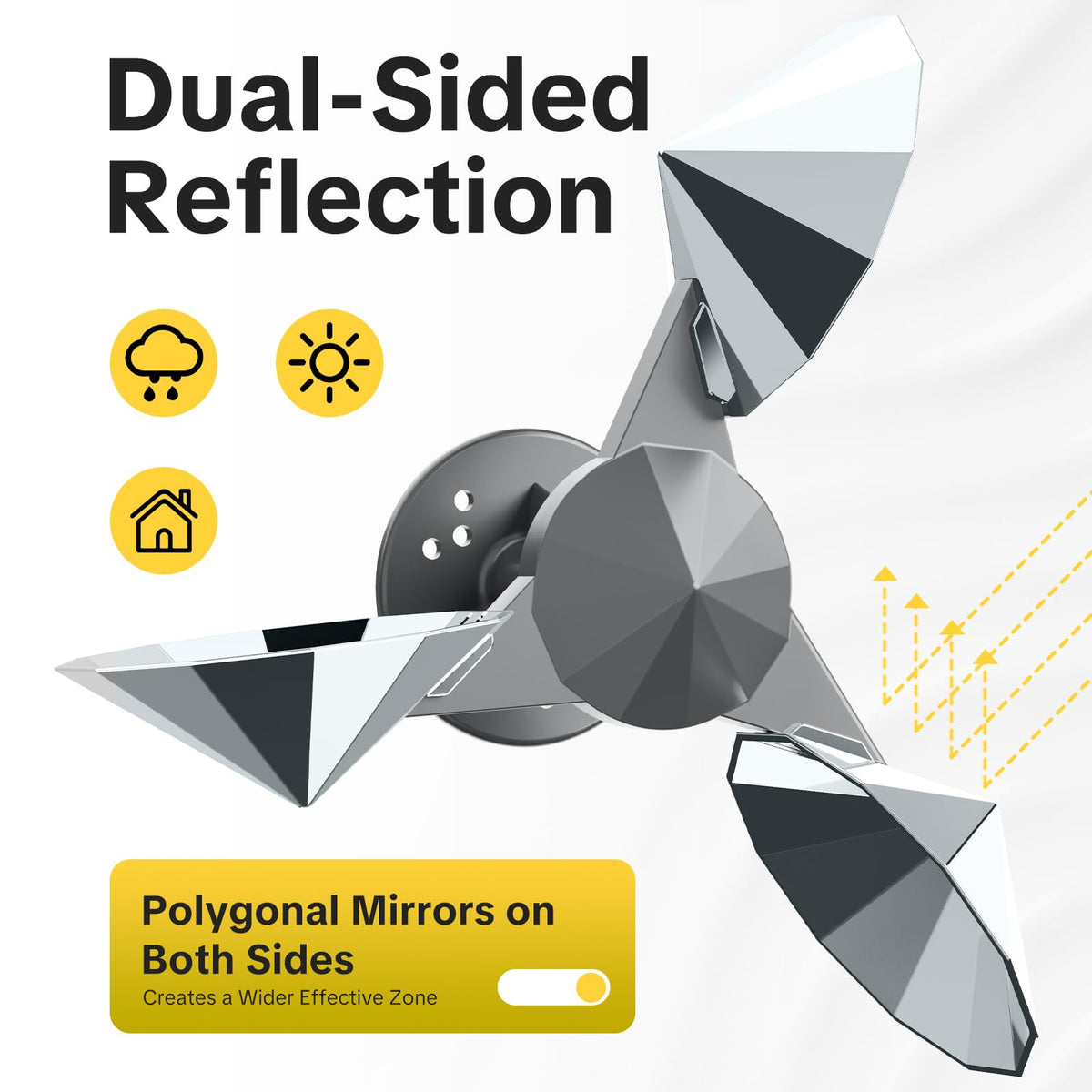 OFFO double-sided blades expand reflective surface to deter birds.
