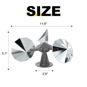 Rotating blades powered by wind provide dynamic light reflections.
