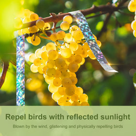 OFFO Bird Scare Tape showcases holographic pattern for outdoor garden protection.