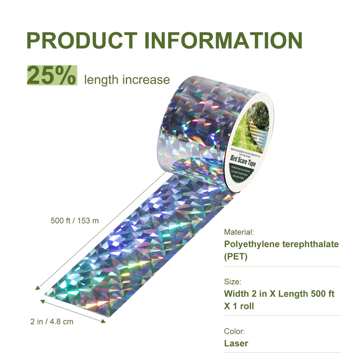 OFFO Bird Scare Tape roll unrolled for quick, simple deployment.