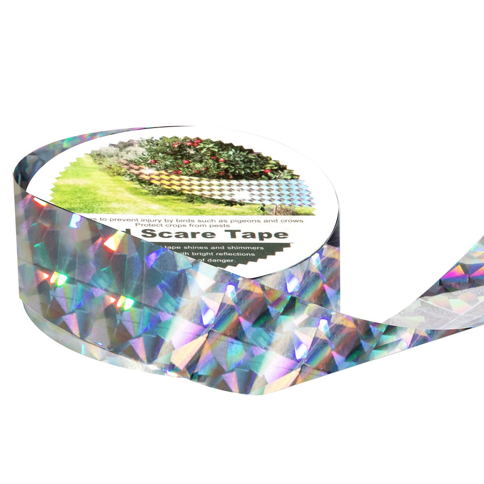 OFFO Bird Scare Tape glints in the sun to deter birds from fruit trees.