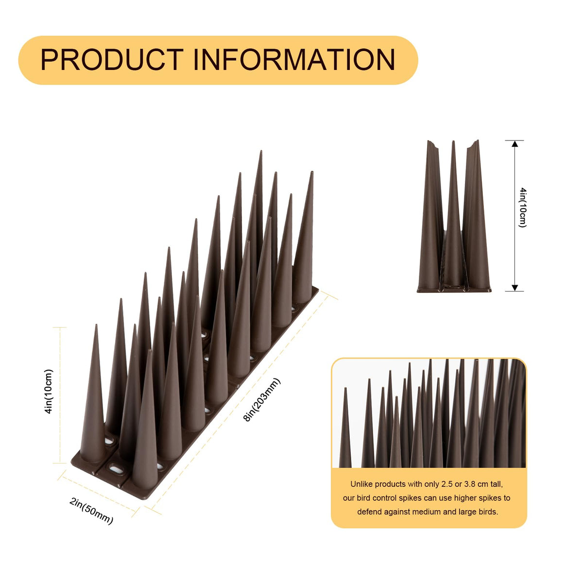 OFFO spikes on a balcony railing reduce nesting and mess.