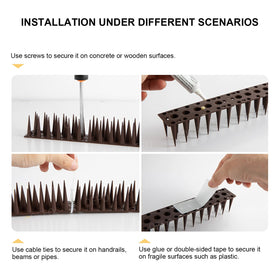 Brown OFFO Bird Spikes blend with exterior while deterring birds.