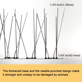OFFO Bird Spikes close-up shows 304 stainless steel durability and sharp tips.