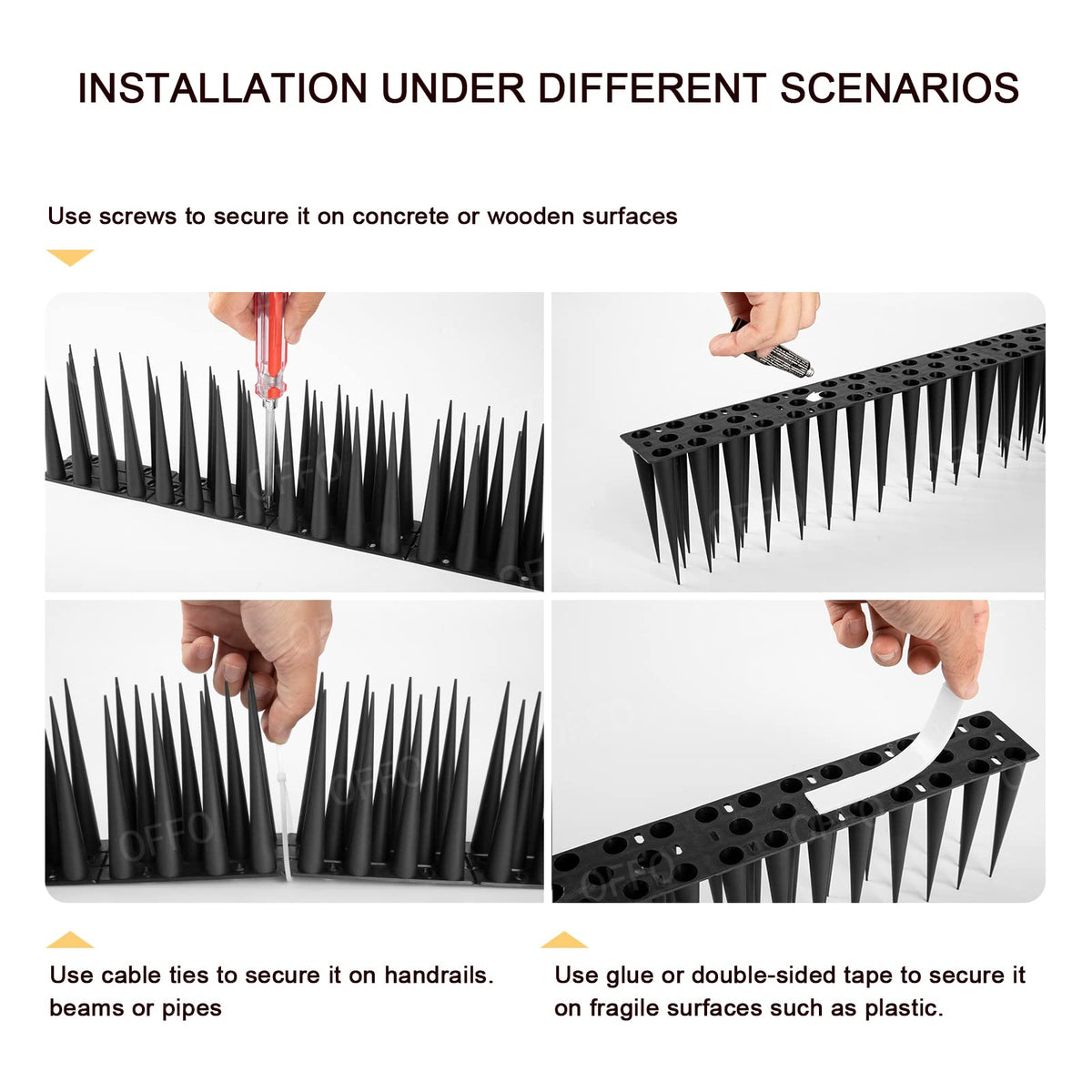 OFFO Bird Spikes durable PP material withstands weather.