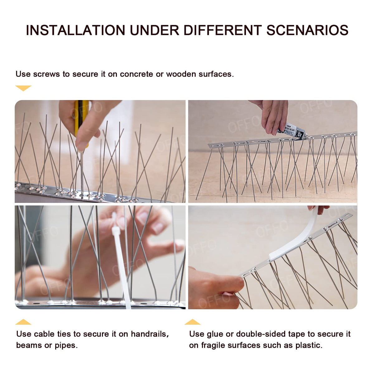 OFFO Bird Spikes on gutter edge keep gutters clean.