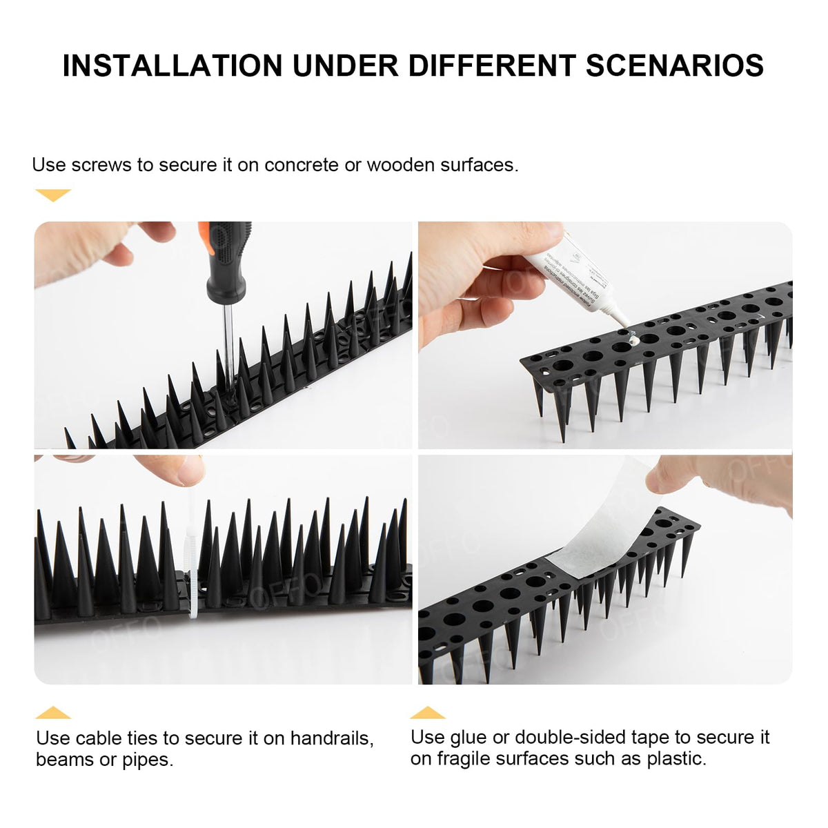 OFFO Bird Spikes durable design protects surfaces from mess and droppings around gutters and edges