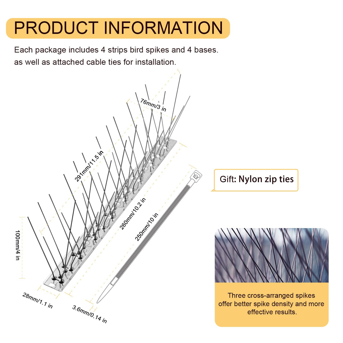 OFFO Bird Spikes installation on a window sill prevents droppings.
