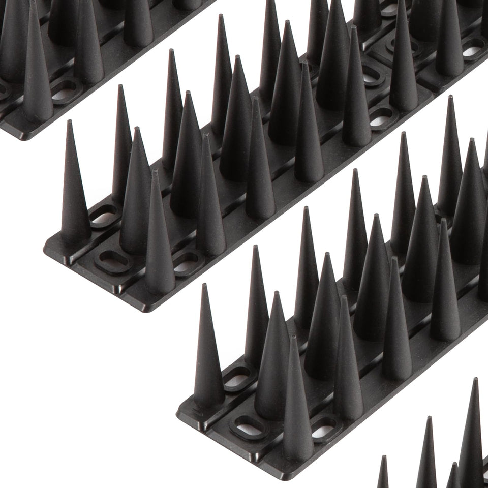 OFFO Bird Spikes packaging showing outdoor deterrent features and set-up ideas.