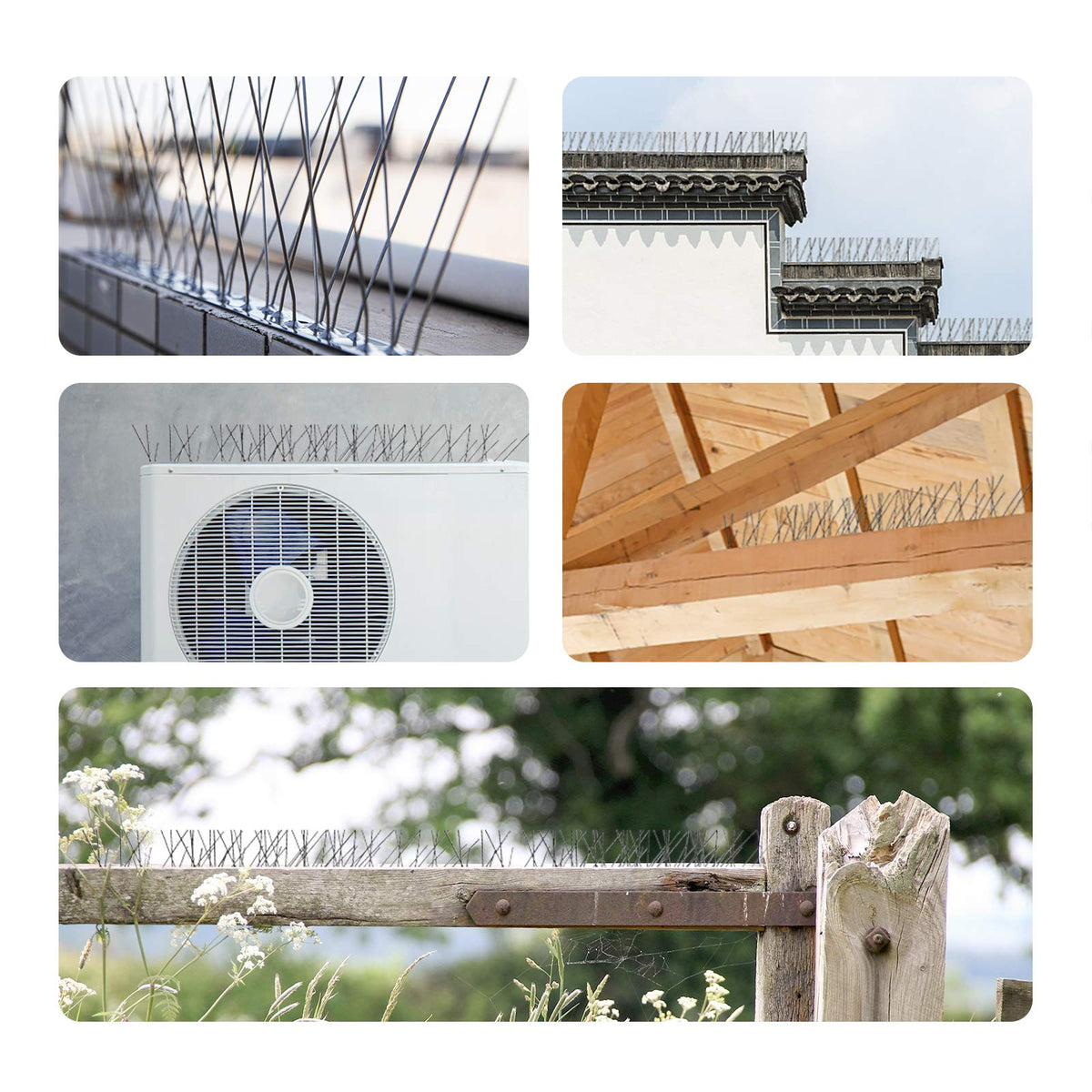 OFFO Bird Spikes weather-resistant design endures snow and rain.