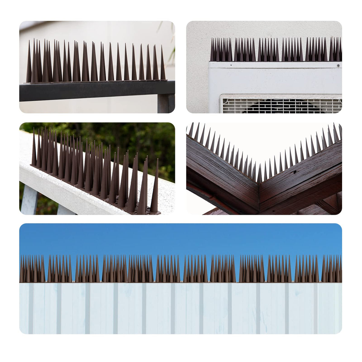 OFFO Bird Spikes on multiple surfaces show quick, practical setup.