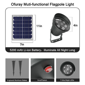 Ofuray solar flag pole light fit range 1-4 inch flagpoles versatility