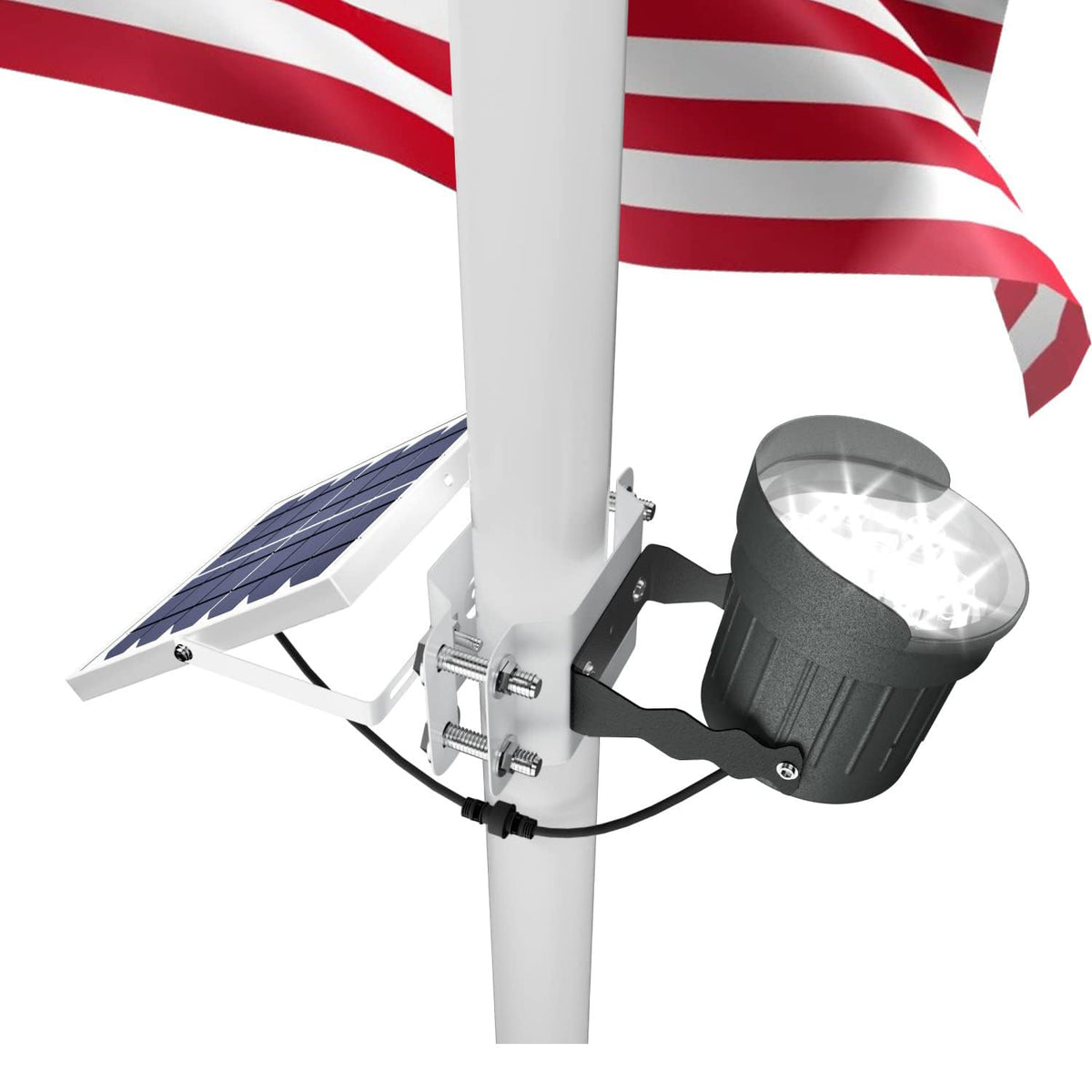 Ofuray solar flag pole light mounting bracket setup showing easy installation