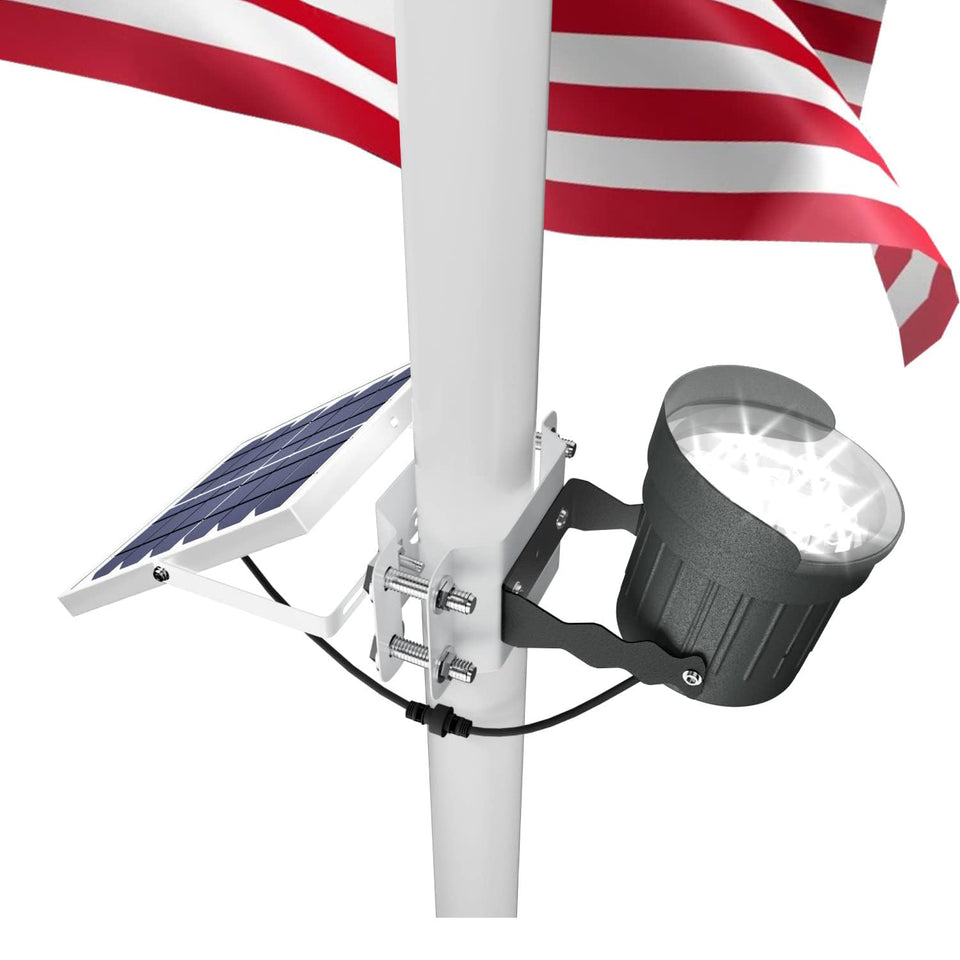 Ofuray solar flag pole light mounting bracket setup showing easy installation