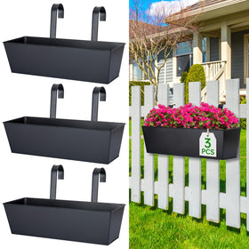 OGIMA 16-inch railing planter box on a balcony rail with lush blooms
