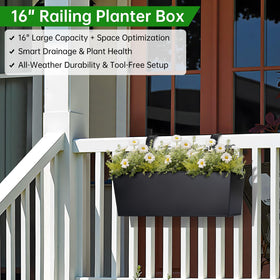 OGIMA railing planter with extra-wide hook securing rails up to 2.7 inches