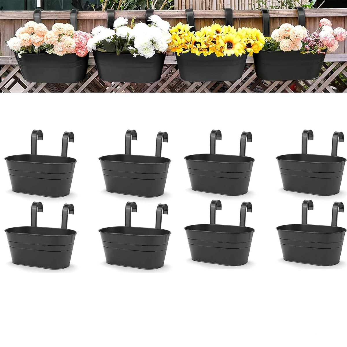 OGIMA hanging planters in a metal bucket for versatile indoor or outdoor display.