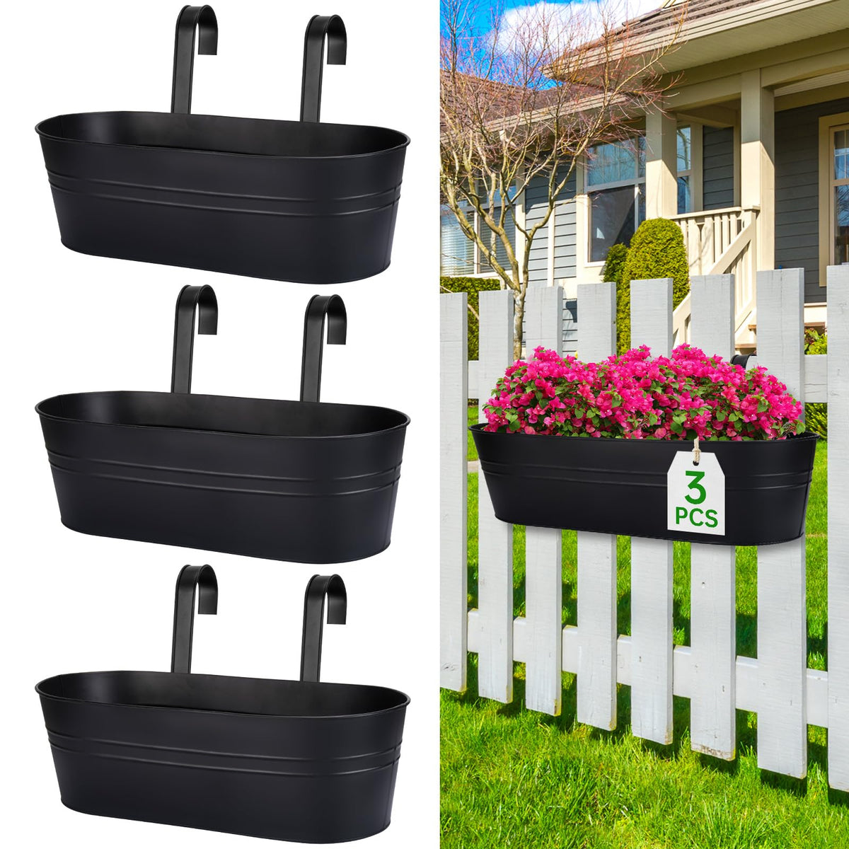 OGIMA railing planter box 16-inch, spacious growing area for flowers and herbs on balconies.