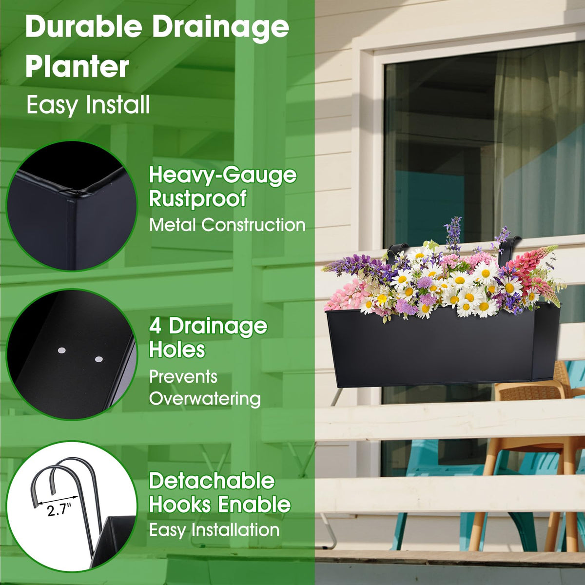 OGIMA railing planter with sleek matte finish suited for modern spaces