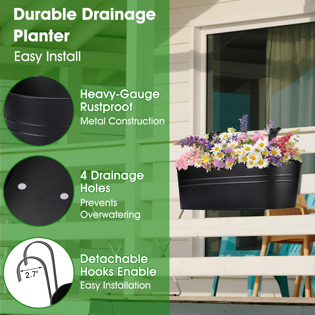 OGIMA rectangular matte-finish planters, sleek weatherproof aesthetics for modern patios and fences.