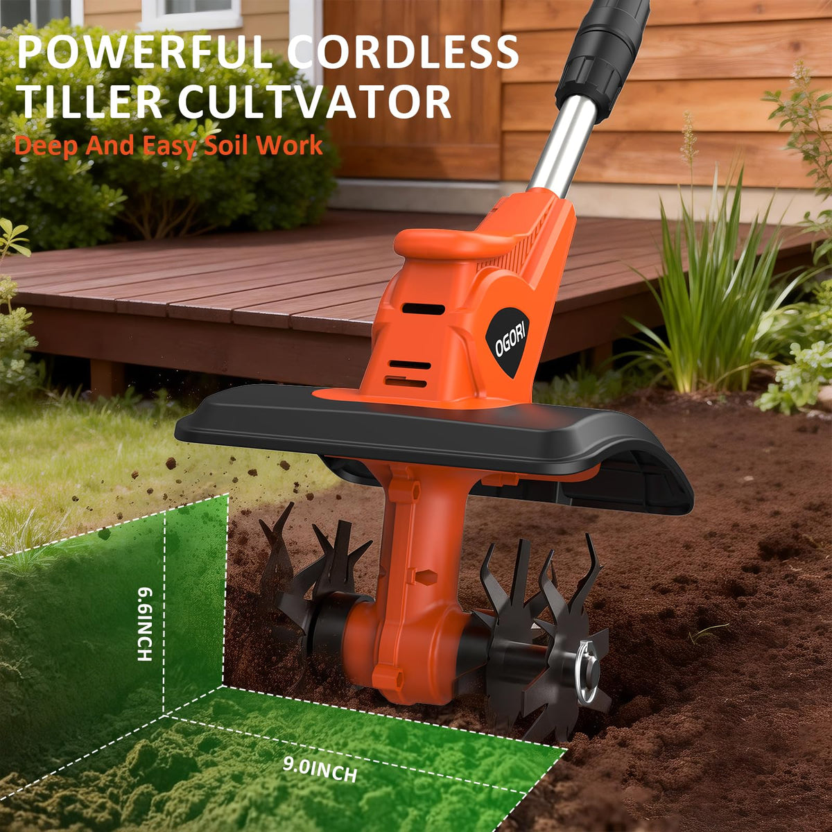 OGORI 360RPM high-torque motor delivers powerful soil cultivation.