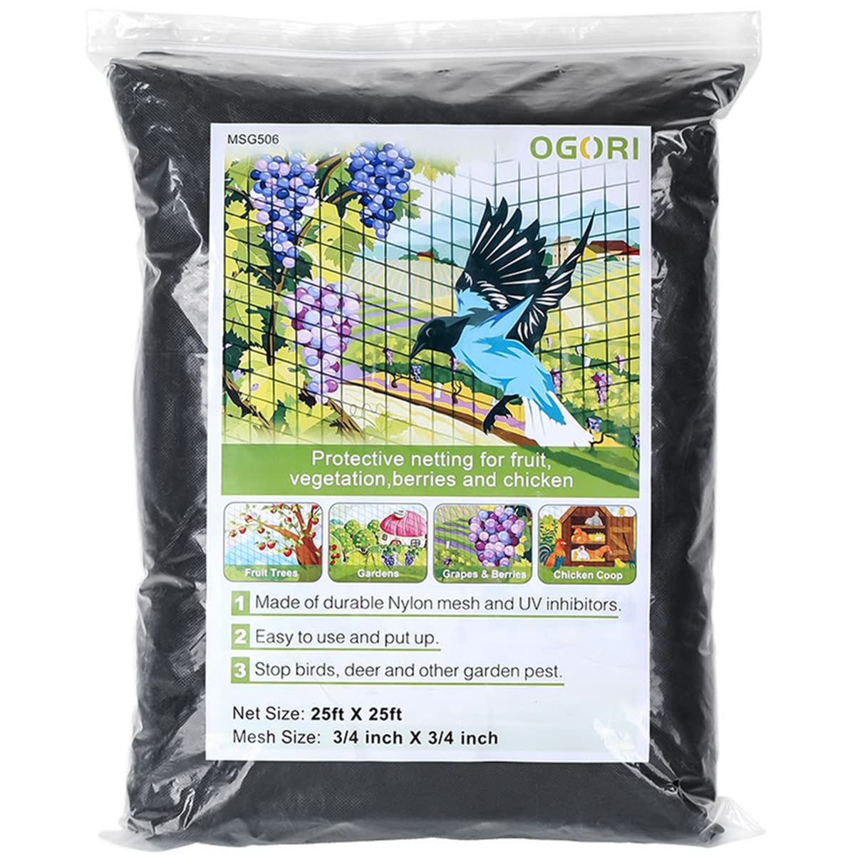 OGORI bird netting 25x25 protects fruit trees from birds without harming wildlife