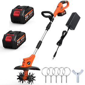 OGORI cordless tiller with dual 4.0Ah batteries for extended runtime.
