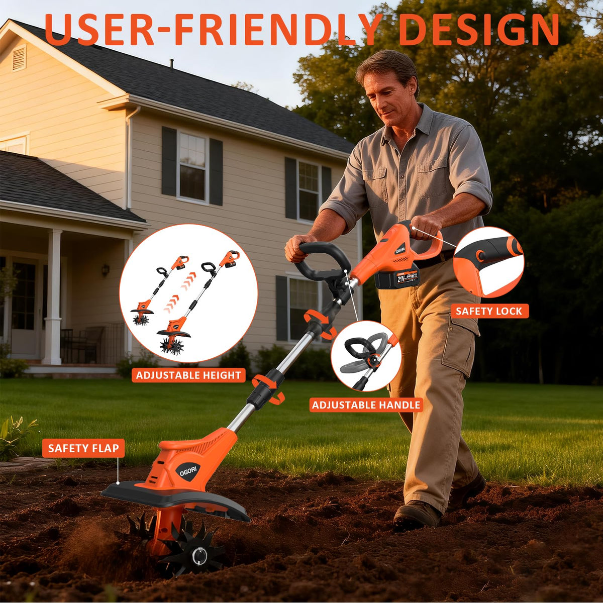 OGORI ergonomic lightweight handle reduces fatigue during work.