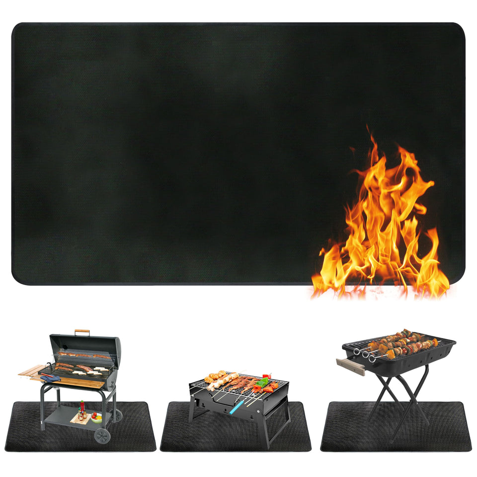 Ogrmar grill mat 48x30 laid flat protecting patio from grease and spills