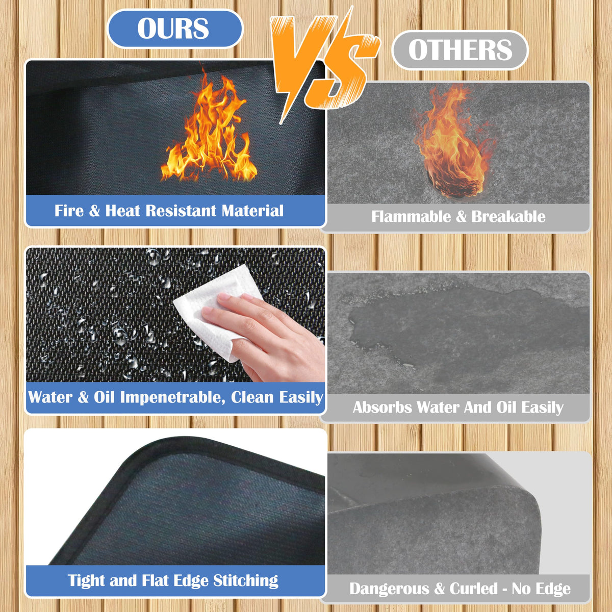 Ogrmar grill mat waterproof surface helps keep deck clean from oil and sauces