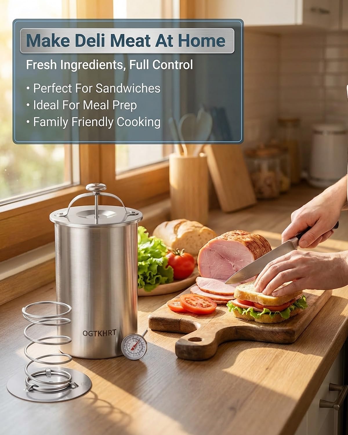 OGTKHRT spring press system ensures even texture for neat deli slices.