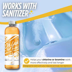 Close-up of Oh Yuk label highlighting the 5-in-1 formula benefits.