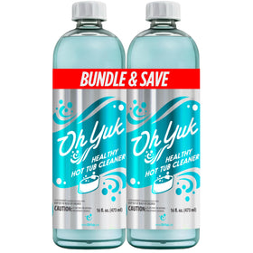 Oh Yuk Hot Tub Cleaner bottle applying deep-clean to jet lines.