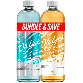 Oh Yuk hot tub cleaner jet-cleaner bottle demonstrates deep jet cleaning for clearer water.