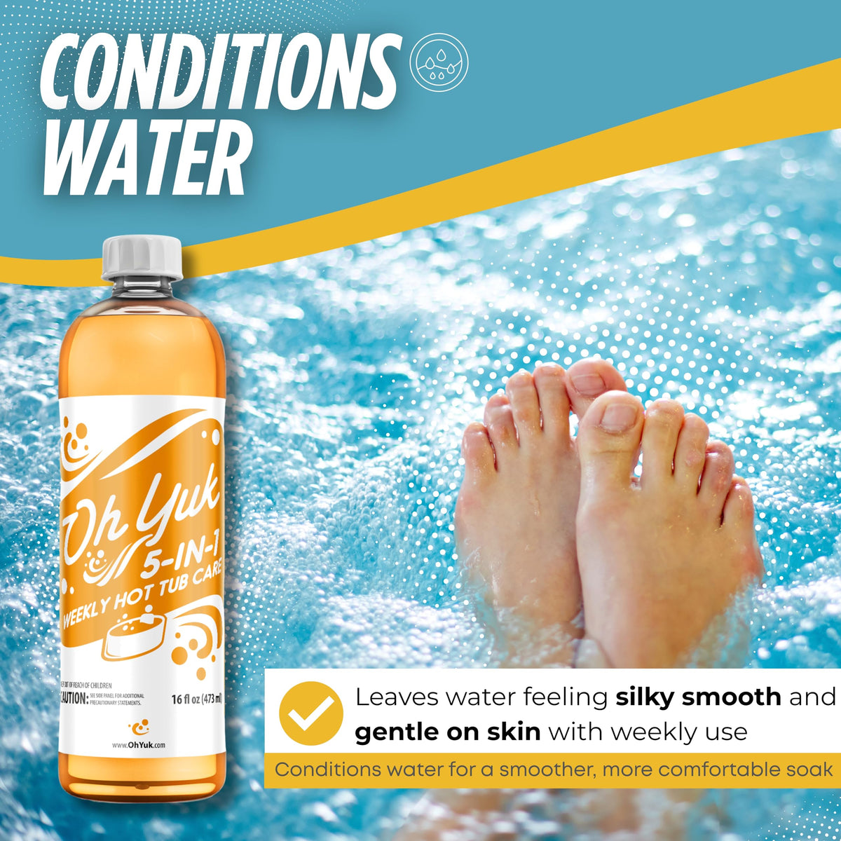 Oh Yuk hot tub maintenance kit bottle shows convenient all-in-one care.