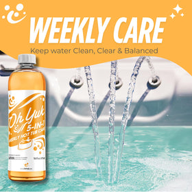 Oh Yuk hot tub water clarifier bottle suggests clearer water and improved feel.
