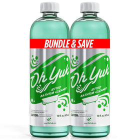 Oh Yuk Jetted Tub Cleaner bottle front label highlights strong cleaning action
