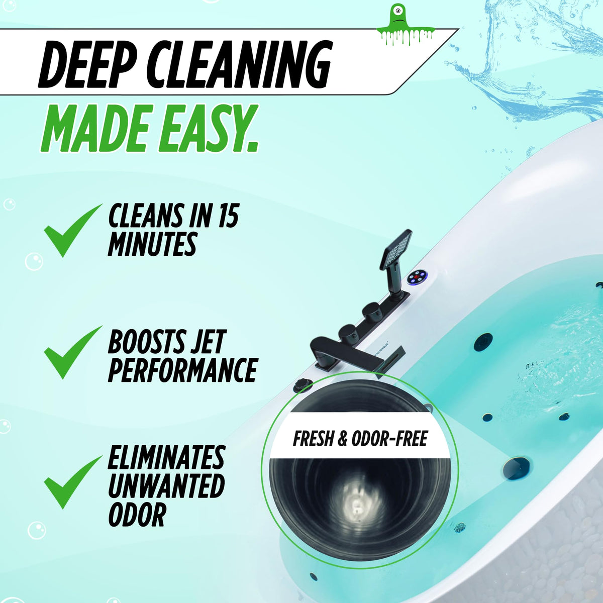 Oh Yuk Jetted Tub Cleaner in action cleansing jets during a cycle