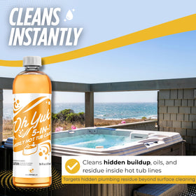 Oh Yuk spa conditioner bottle supports balanced water for smoother soaks.
