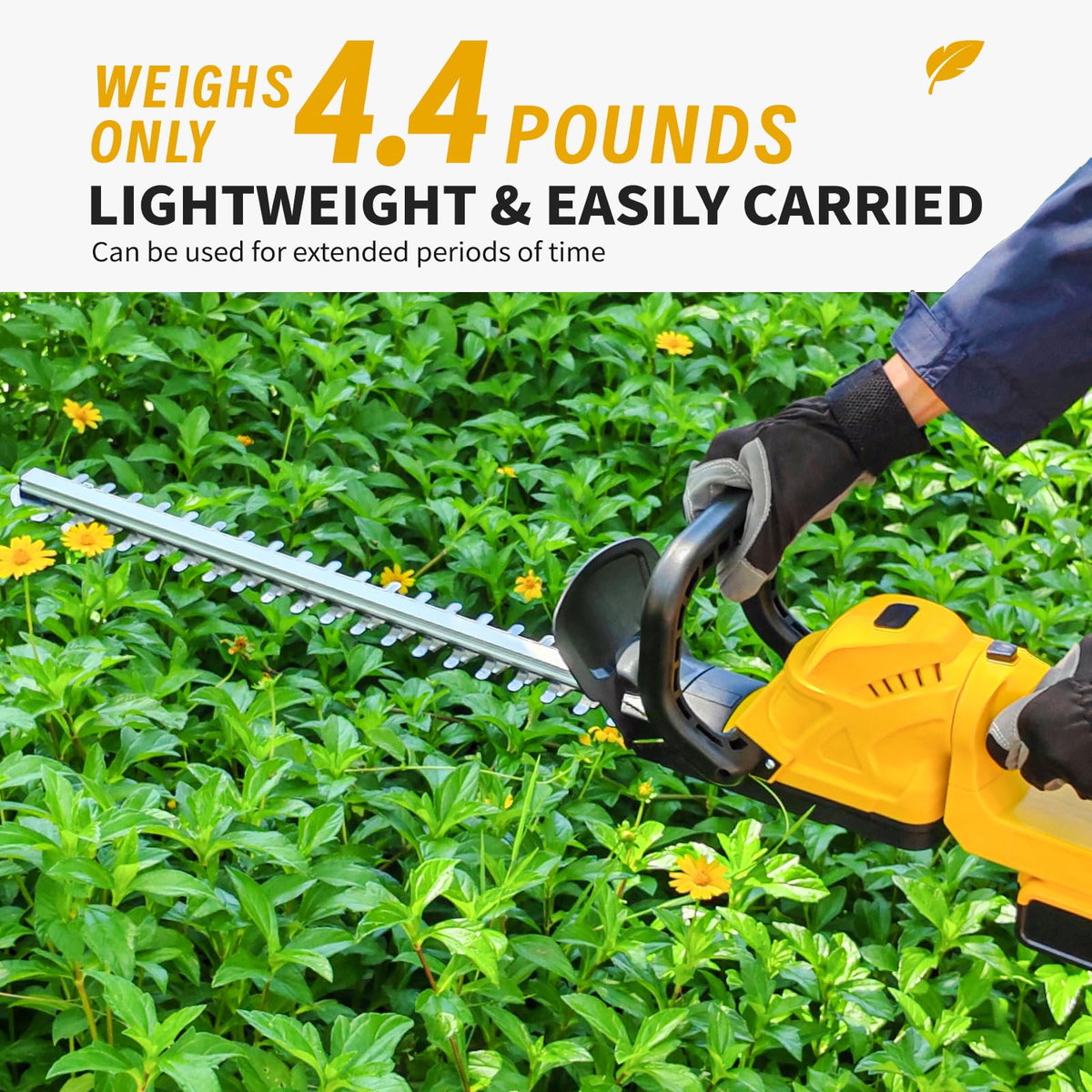 OHAISFELA hedge trimmer handle rotated to 180 degrees for flexible use.