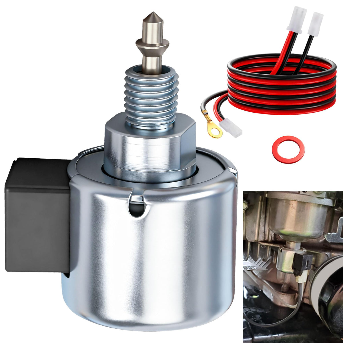 Ohoho 846639 front view fuel shut-off solenoid for BS engine; compact and ready for installation.