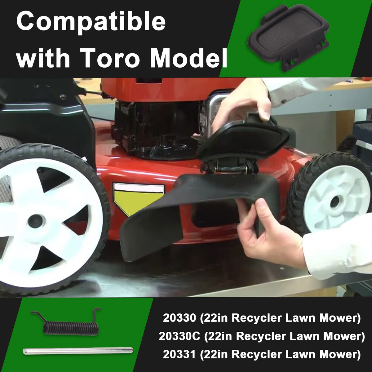 Ohoho side deflector on Toro 20334 enhances debris control and even clipping distribution.
