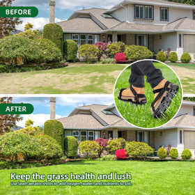 Ohuhu aerator shoes anti-slip bottom helps grip wet grass for stability.